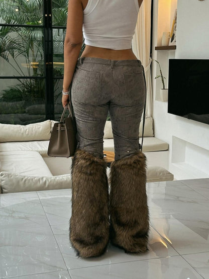 Gray High-Waisted Corduroy Pants