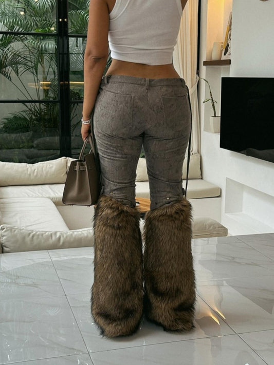 Gray High-Waisted Corduroy Pants