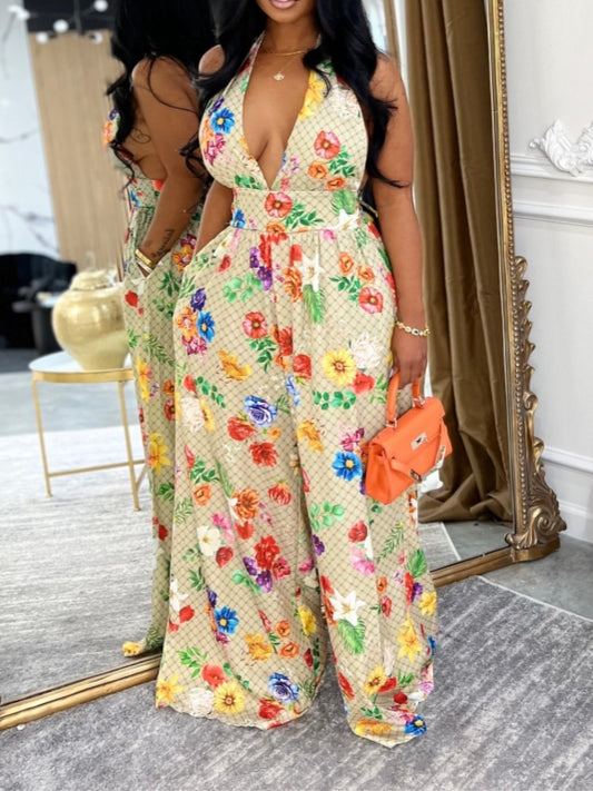 Floral Printed Wide-Leg Jumpsuit Set