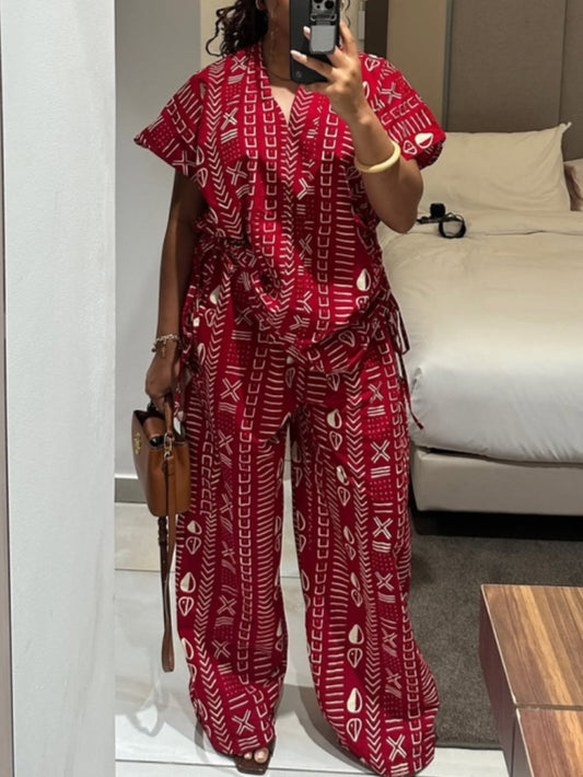 Red Geometric Print Two Pieces Set