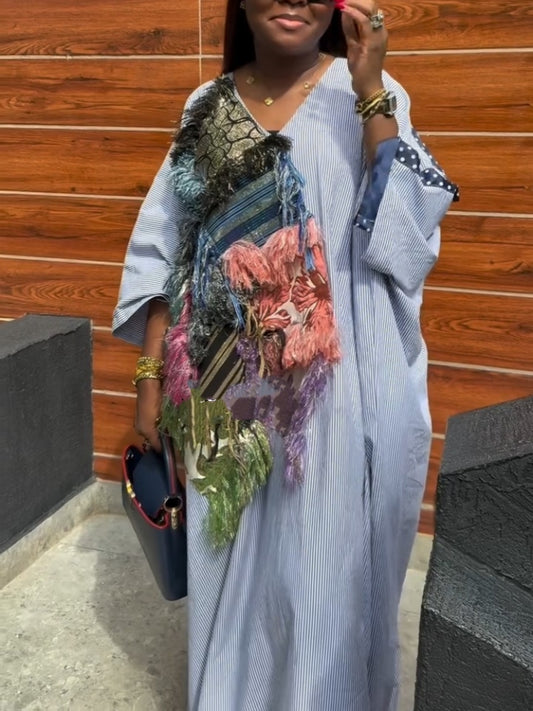 Patchwork Striped Kaftan Dress