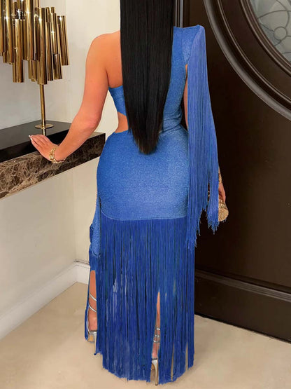 Asymmetric One-shoulder Tassel Dress