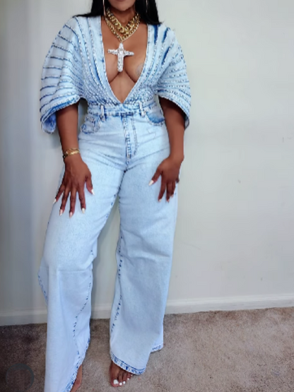 Denim Deep V Jumpsuit