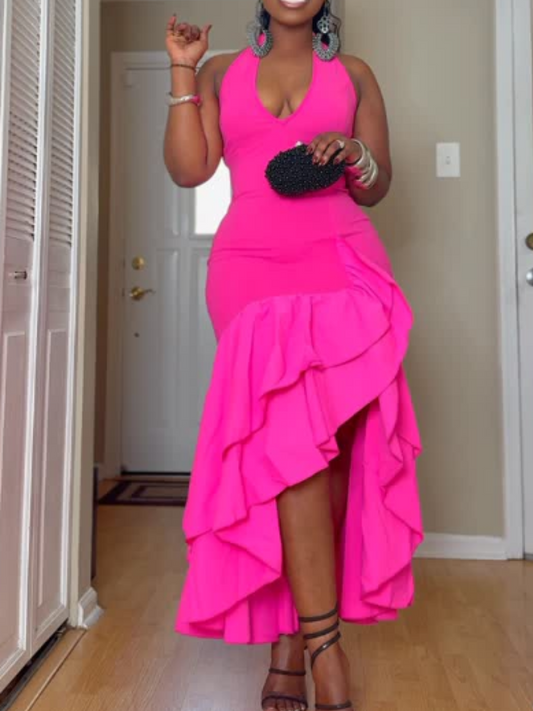 Neck Ruffled Dress