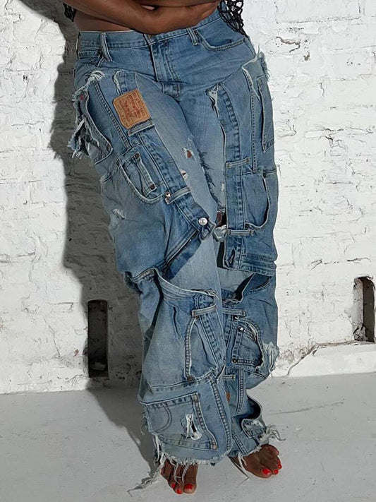 Distressed Patchwork Jeans