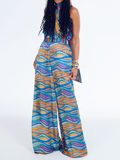 Printed Sleeveless Pants Suit