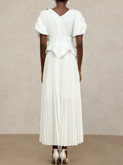 Pleated Embroidered Printed Dress