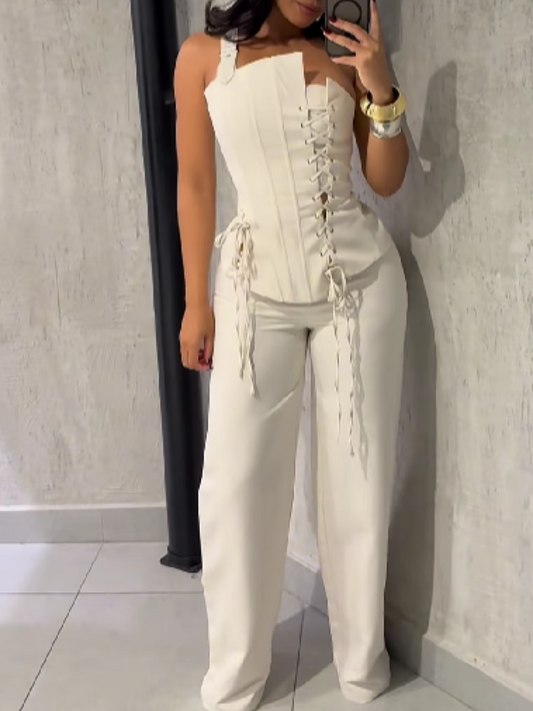 Single Shoulder Strap Tether Pants Suit