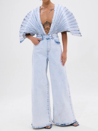 Denim Deep V Jumpsuit