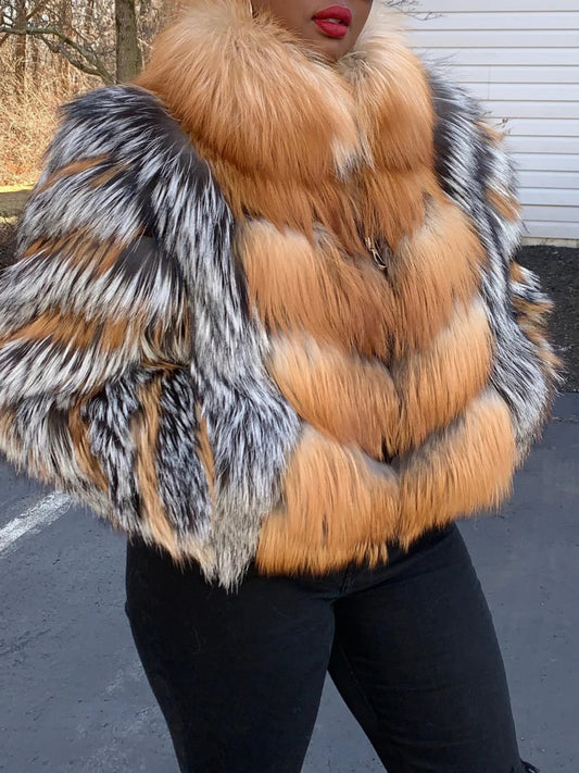Yellow Grey Fur Coat