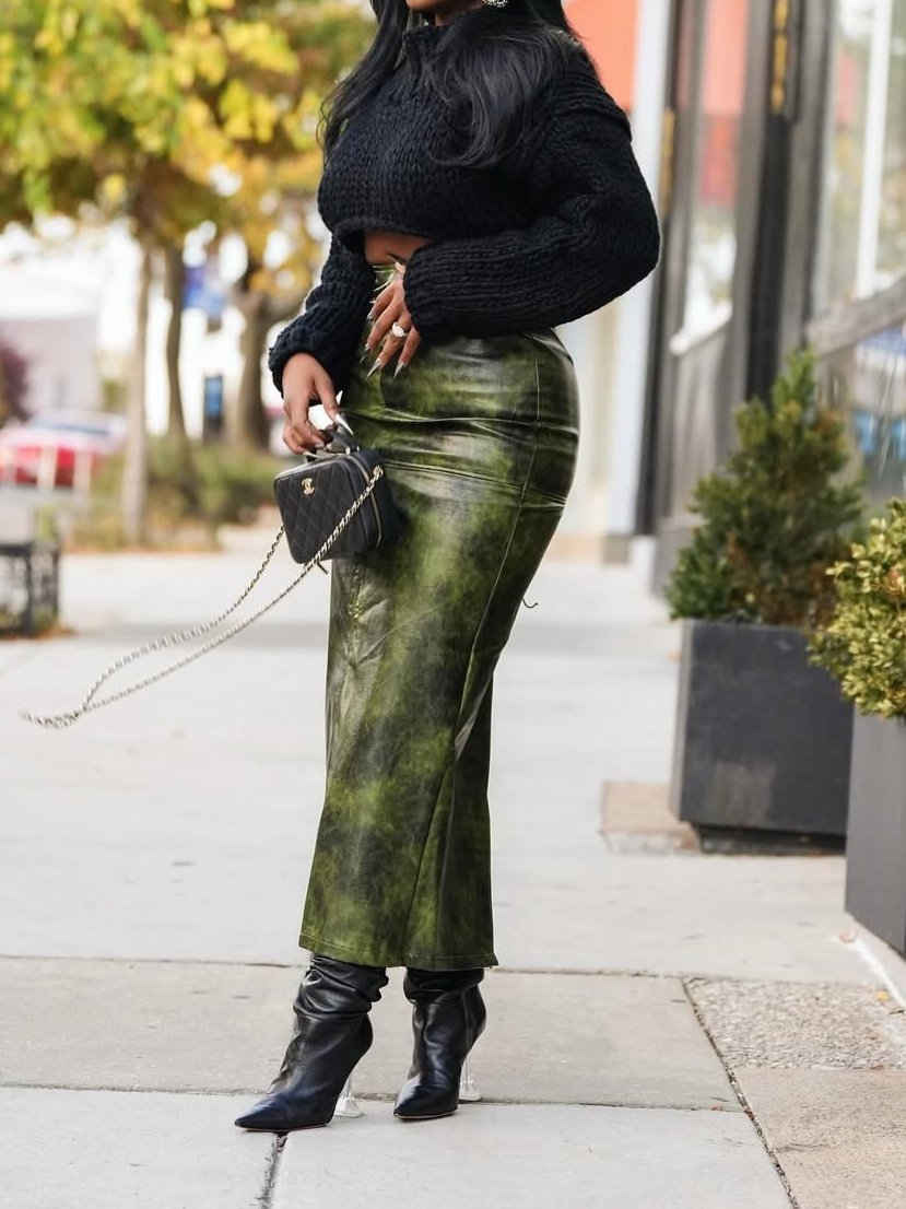 Green Leather Sheath Skirt