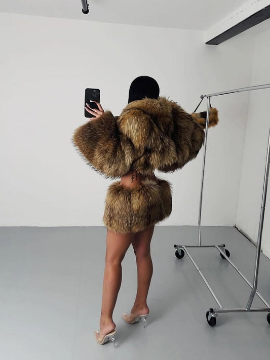 Fur Coat Skirt Suit