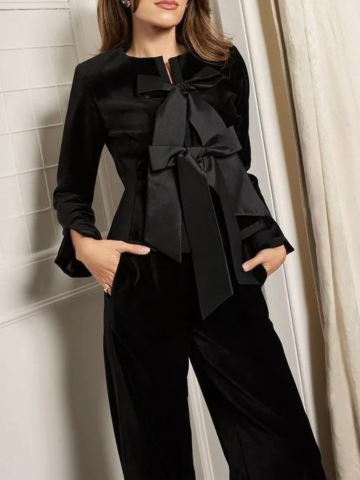 Bow Long Sleeve Trousers Suit