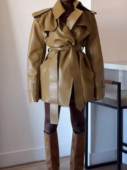 Yellow Green Leather Coat